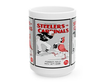 Vintage Football Ceramic Mug, 1948 Pittsburgh Steelers Chicago Cardinals, Coffee Cup, Sports Fan Gift, Retro Sports Mug, Football Team Mug,