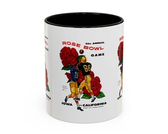 1959 Vintage Iowa Hawkeyes - California Bears Rose Bowl Program Cover - Colorful Mugs, 11oz