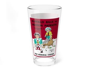 Vintage Football Mixing Glass, 1962 Buffalo Bills-Boston Patriots, Sports Barware, Drinking Glass, Retro Football Fan Gift