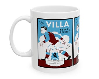 Ceramic Mug, Aston Villa - Manchester United Football Program, Soccer Fan Gift, Sports Memorabilia, Football Match Cup, English Football