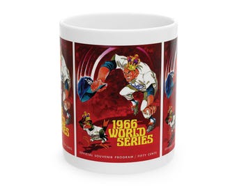 Sports Ceramic Mug, 1966 Baseball World Series LA Dodgers vs Baltimore Orioles Gift Cup, Baseball Fan Collectible Tea Coffee Mug, Retro