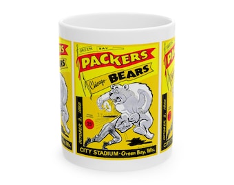 Sports Fan Ceramic Mug, 1955 Chicago Bears Green Bay Packers Football Team Gift, 11oz 15oz Cup, Football Decor, Coffee Tea Cup