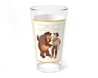Mixing Glass, 16oz - 1960 Football Bears-Cowboys design, Sports Barware Collector Gift, Football Fan Drinkware, Football Memorabilia Glass,