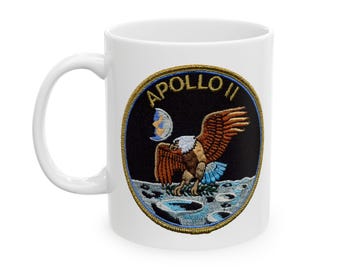NASA Flight Patch Ceramic Mug, Apollo 11 Coffee Cup, Space Exploration Tea Mug, Astronaut Gift, Galaxy Lover Drinkware, Astronomy Geek
