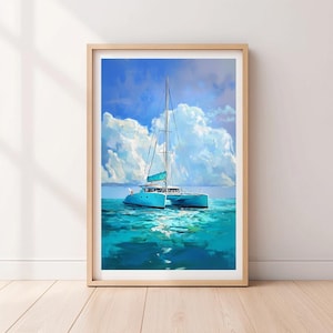 Türkisfarbener Klegeboot Digitaler Download, Karibik Ölgemälde Illustration, druckbare Ozean Wandkunst