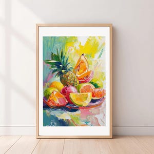 Obstplatte Ölgemälde, digitaler Download, bunte Stillleben Ölgemälde Illustration, druckbare Küchen Wandkunst, Obst Druck