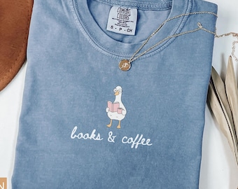 Books And Coffee Shirt, Goose Book T-Shirt, Bookworm Shirt, Book Lover Gift Tee, Librarian Shirt, Coffee Book Club, Teacher Reading Tee
