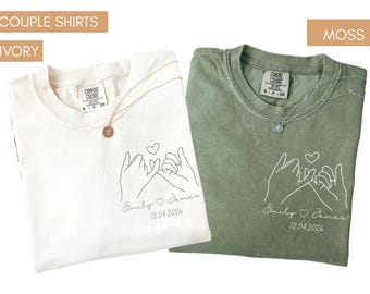 Custom Matching Couple Shirt, Pinkie Promise Top, Personalized Name T-Shirt With Date, Valentines Day Gift For Husband, Anniversary Tee