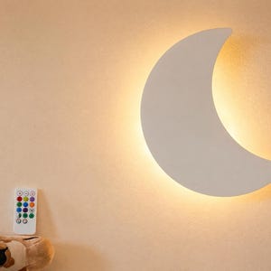 Mond Wandlampe kabellos, dimmbar l indirektes Nachtlicht aus Holz als Schlafbegleitung, Stimmungslampe oder Stilllicht "Maxi weiß"