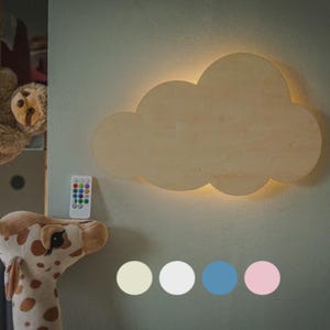 Indirect light night light for babies and children | Night light for children made of wood, cloud &quot;Theo&quot; LED - wall decoration for children&#39;s room night light 45 cm*28 cm