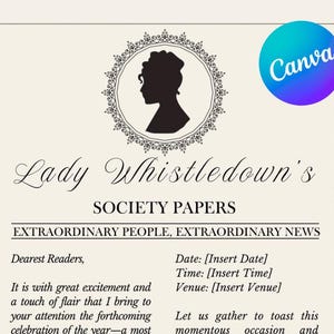 Faire-part d'anniversaire inspiré de Lady Whistledown de Bridgerton | Personnalisable | Téléchargement numérique personnalisé