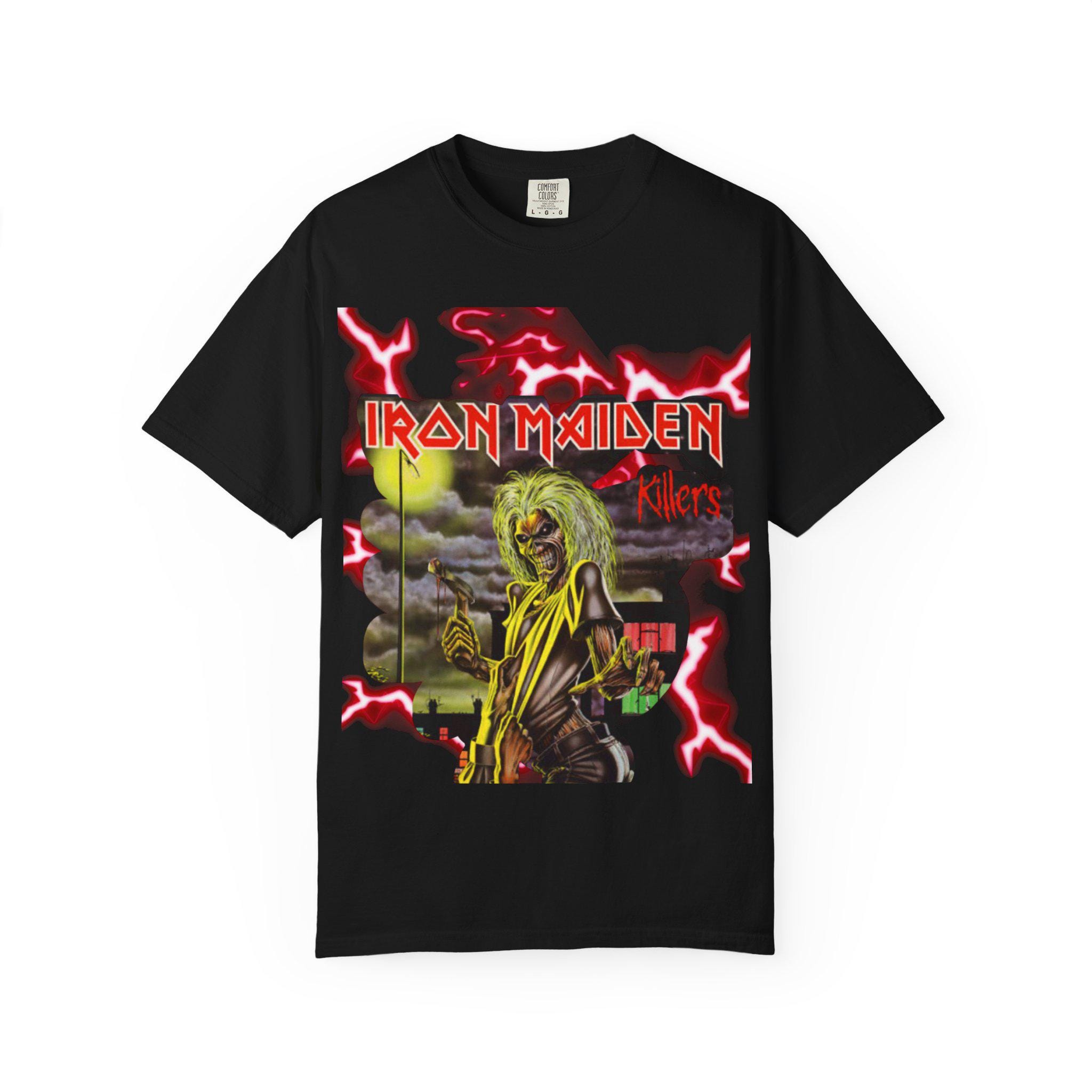 T-shirt Vintage Iron Maiden 1981 Killers - Taille L, Gris, Rock Metal Collector Rare
