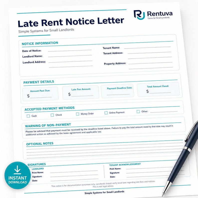 Late Rent Notice Letter PDF| Tenant Payment Late Warning - Etsy