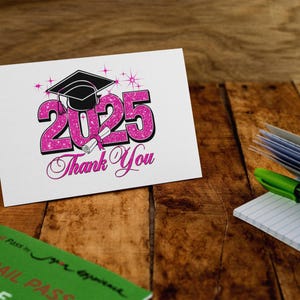 Glitzer-Abschluss-Grußkarten - Dankeskarten für die Klasse von 2025, Abschluss-Dankeschön, rosa und schwarze Klasse von 2025-Dankeskarten