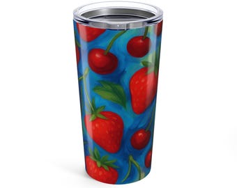 Bicchiere da viaggio in acciaio inossidabile con isolamento termico Cherry & Strawberry Tumbler da 20 once