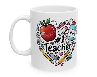 Teacher Appreciation Ceramic Mug, #1 Teacher Gift, Coffee Cup for Educators, End of School Year Present, Thank You Teacher Mug