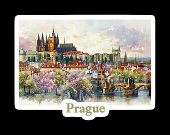 Paisaje urbano de Praga en primavera (PNG): Puente de Carlos y Castillo de Praga (Descarga digital)