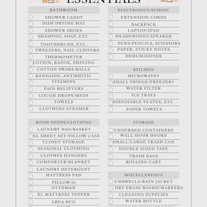 Dorm Room Essentials Checklist, Printable College Packing List, Back to School Dorm Must-Haves for Girls & Guys, Dorm Room Basics download