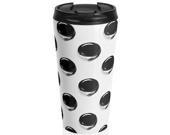 Black Polka Dot Pattern Stainless Steel Travel Mug | Monochrome Dots