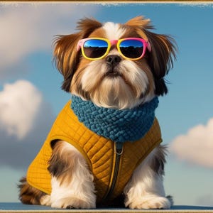 Stylish Shih Tzu Portrait; Retro Film Aesthetic Dog Photography; Dog Photograph; Shih Tzu; multicolored