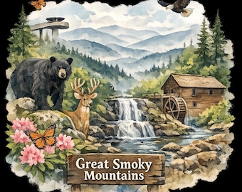 Smoky Mountains Watercolor Art | National Park Nature Scene (Digital Download)