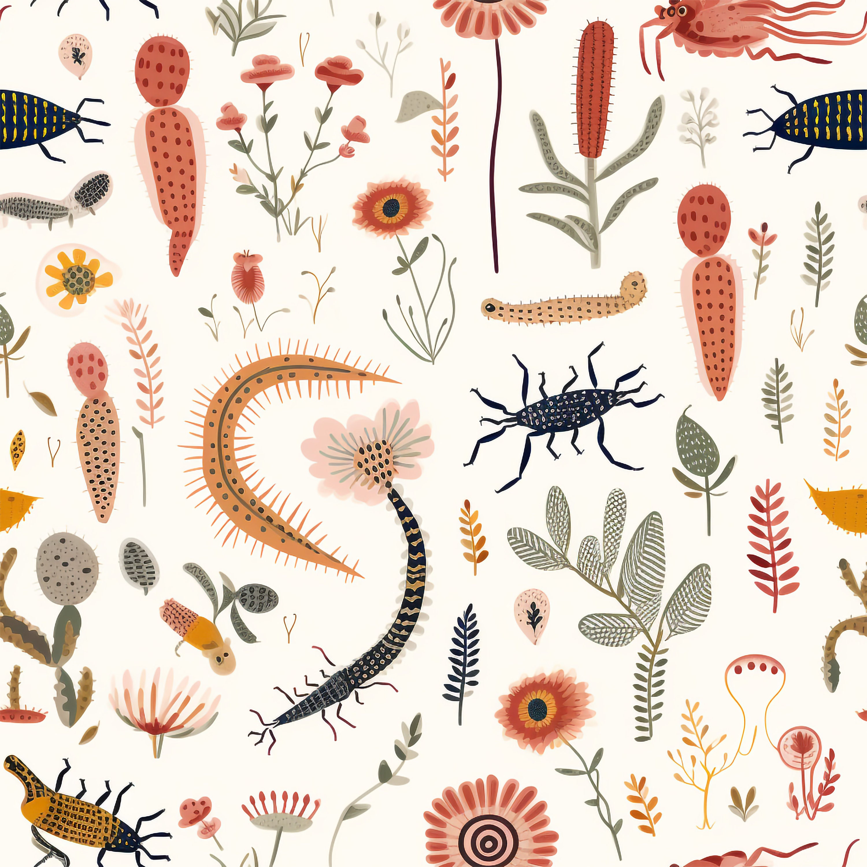 40 Beetles Bugs and Butterflies Folk Art Seamless Pattern - Etsy