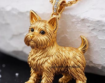 14K Gold Yorkshire Terrier Dog Pendant | Sterling Silver CZ Puppy Charm | Yorkie Necklace | Pet Memorial Jewelry | Dog Lover Gift