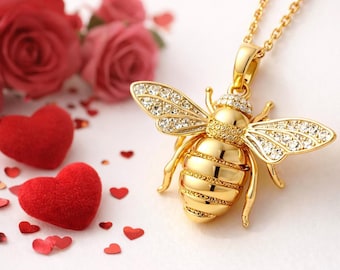 Colgante de abeja chapado en oro de 14k – Regalo de San Valentín para ella.