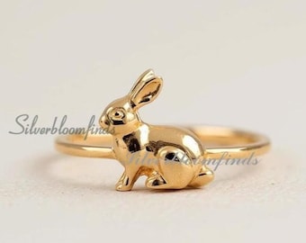 14K Gold Bunny Ring,  Rabbit Ring