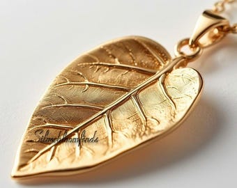 Gold Hazel Leaf Pendant, Leaf Charm