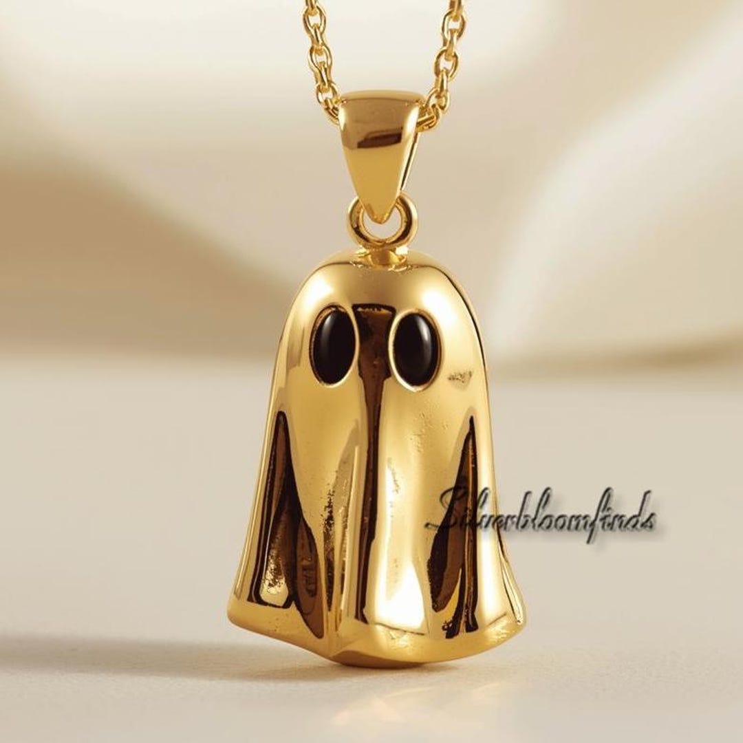 14K Gold Ghost Pendant | Halloween Charm Necklace - Etsy