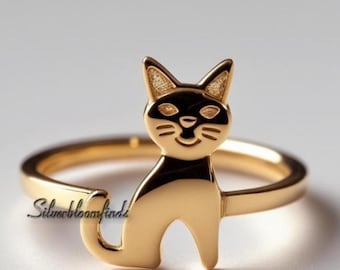 Minimalist Cat Ring - Sterling Silver Adjustable Band