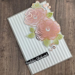 Handgemachte Glückwunschkarte mit Blumen | Florale Grußkarte mit Umschlag | Karte "Herzlichen Glückwunsch" deutsch