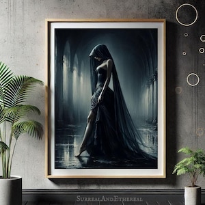 Gothic Lady Print | Dark romance | Dark Gothic Oil Print | Dark Academia Decor | Gothic Wall Art
