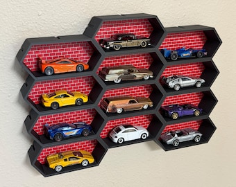 Wysokiej jakości sześciokątny system ekspozycyjny zabawkowych samochodów w skali 1:64 z niestandardowym tłem 3D!