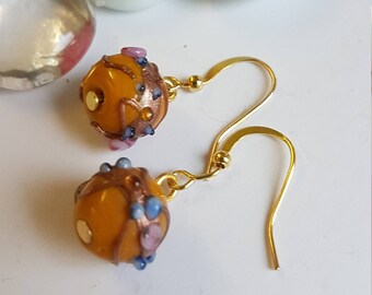 One of a kind handmade glass bead dangle earrings