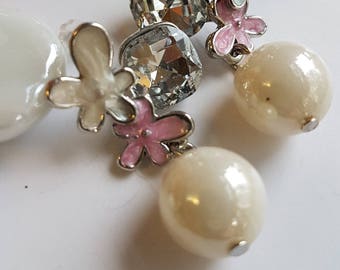 Pink Flower Pearl Earrings
