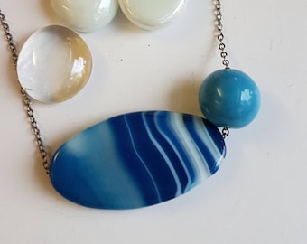 Simple Blue Geometric Agate Necklace