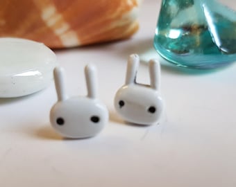 White Bunny stud earrings, White Rabbit Earrings, Cute Studs, Cute Bunnie Studs