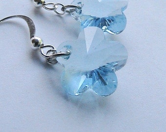 Blue Swarovski Crystal Earrings, Blue Crystal Flower Earrings, Baby Blue Earrings, Light Blue Earrings, Wedding, Bridal, Bridesmaids