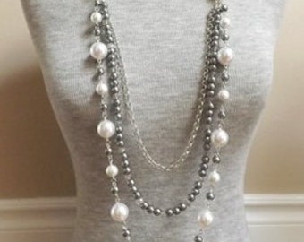 Long Pearl Necklace, Opera Length Necklace, Rope Pearl Necklace, Pearl Necklace, Crystal Pearl Necklace