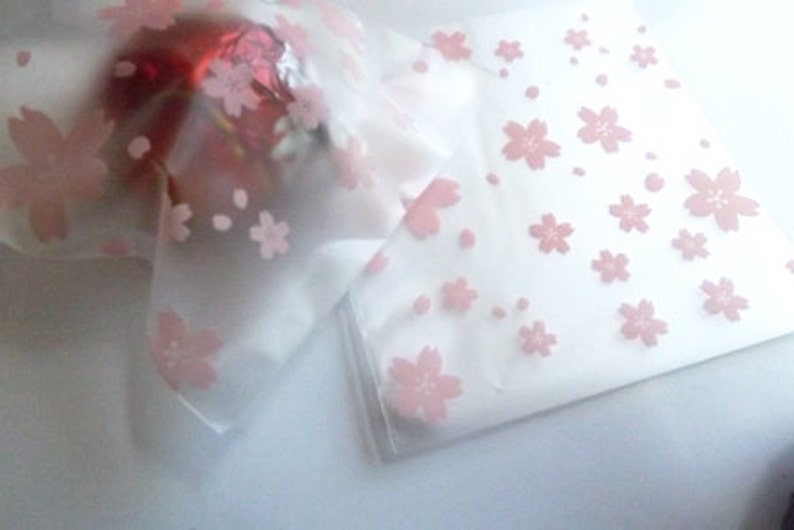 20 Frosted Cellophane bags, pink flowers bags, cookies, chocolate, resealable, self seal bag, self resealable bag, cello bag,baking supplies image 3