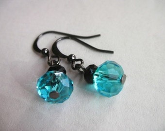 Simple Blue Crystal Earrings, Blue Earrings, Blue Dangle Earrings, Crystal Earrings