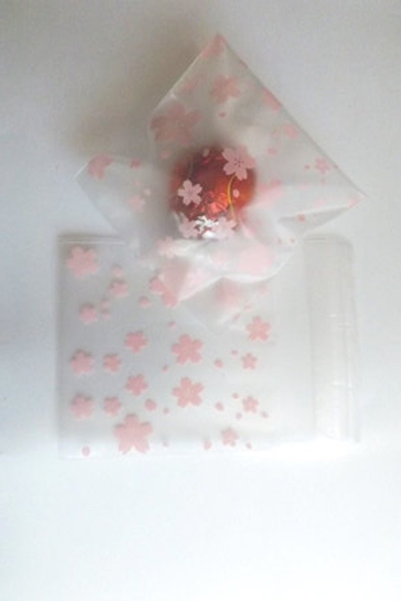 20 Frosted Cellophane bags, pink flowers bags, cookies, chocolate, resealable, self seal bag, self resealable bag, cello bag,baking supplies image 2