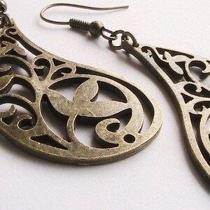 Detailed Ornate Silver Earrings Dangle Tear Drop Shape, filigree image 5