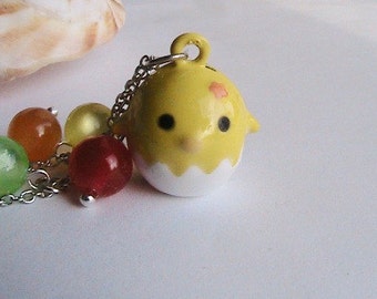 Cute Yellow Chick Necklace, Hatching chick, chicken, Easter