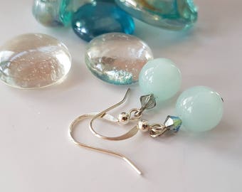 Light Blue Beaded Dangle Earrings