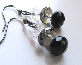 Black Grey and Clear Crystal Dangle Earrings - Simply must have, Black Crystal Earrings, Black Crystal Dangle Earrings, Black Earrings