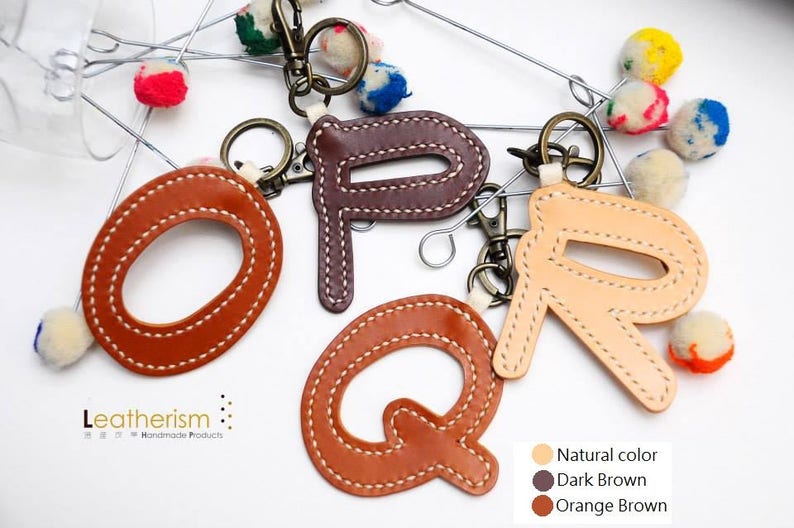 Leatherism Dap-Dap-Sew Genuine Leather Alphabet O-Z Capital Letter Upper Case Keychain Keyring DIY Kit