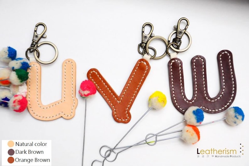 Leatherism Dap-Dap-Sew Genuine Leather Alphabet O-Z Capital Letter Upper Case Keychain Keyring DIY Kit